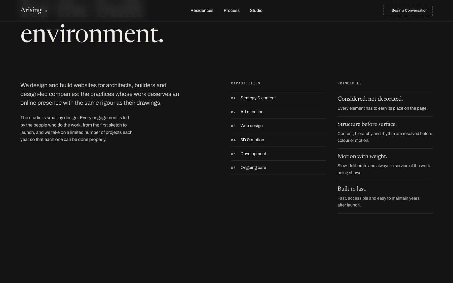 Capabilities and principles listed side by side