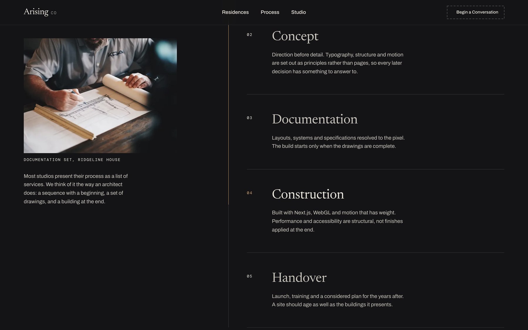Concept, documentation, construction and handover stages