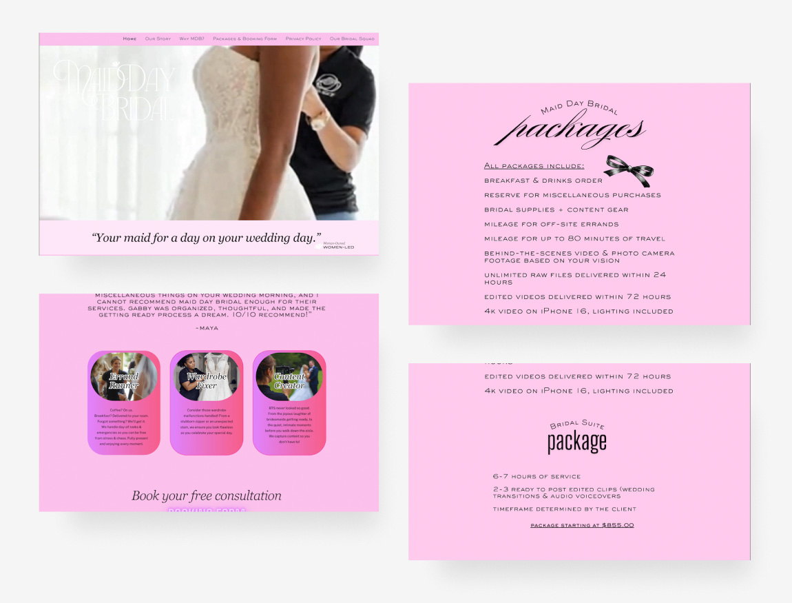 Maid Day Bridal Website Before