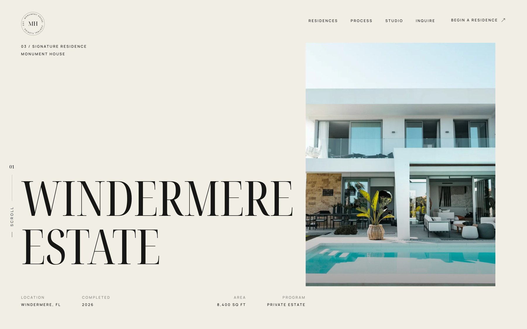 Windermere Estate project page hero with project facts