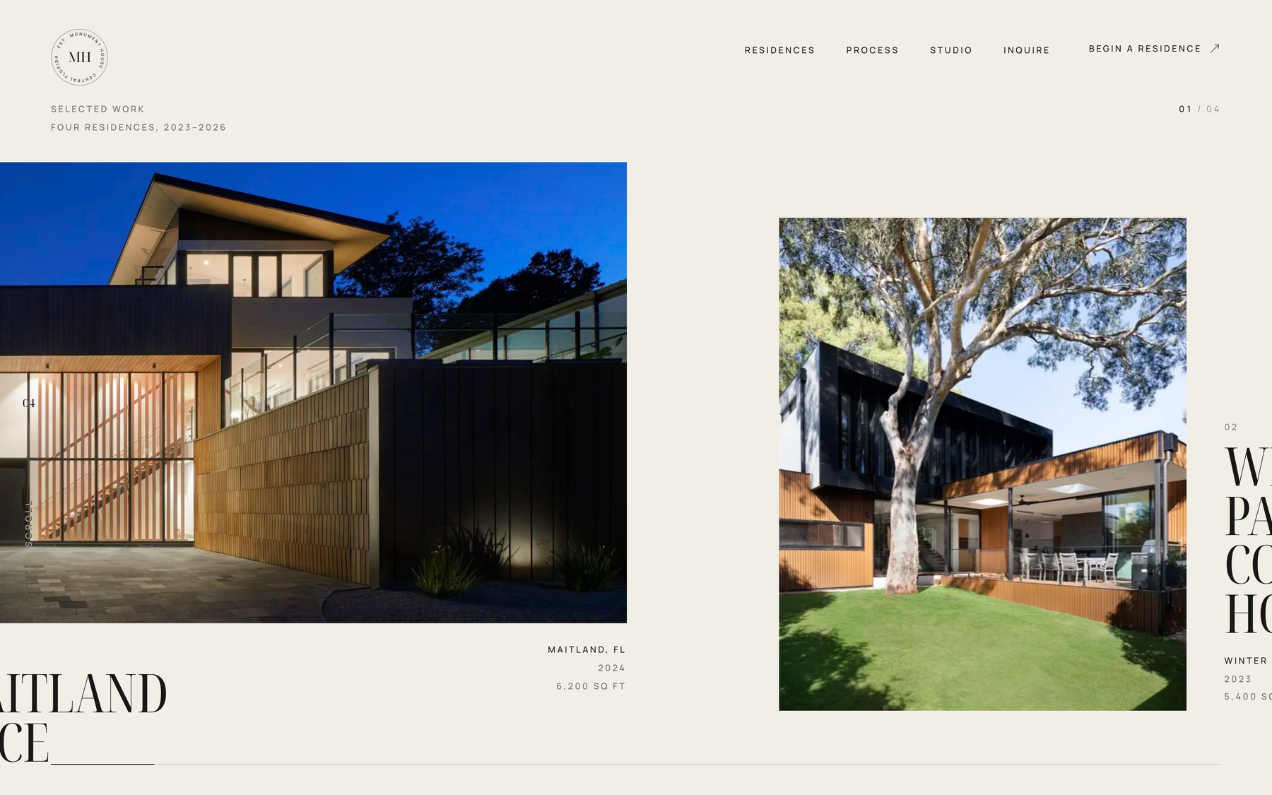 Horizontal residence gallery on the Monument House homepage
