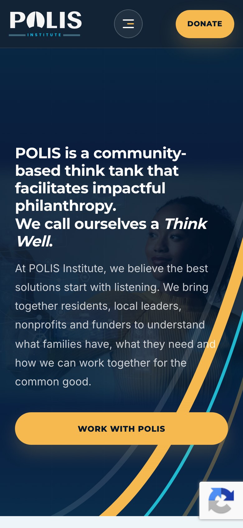 The rebuilt POLIS homepage on a phone with full headline, body copy and a call to action