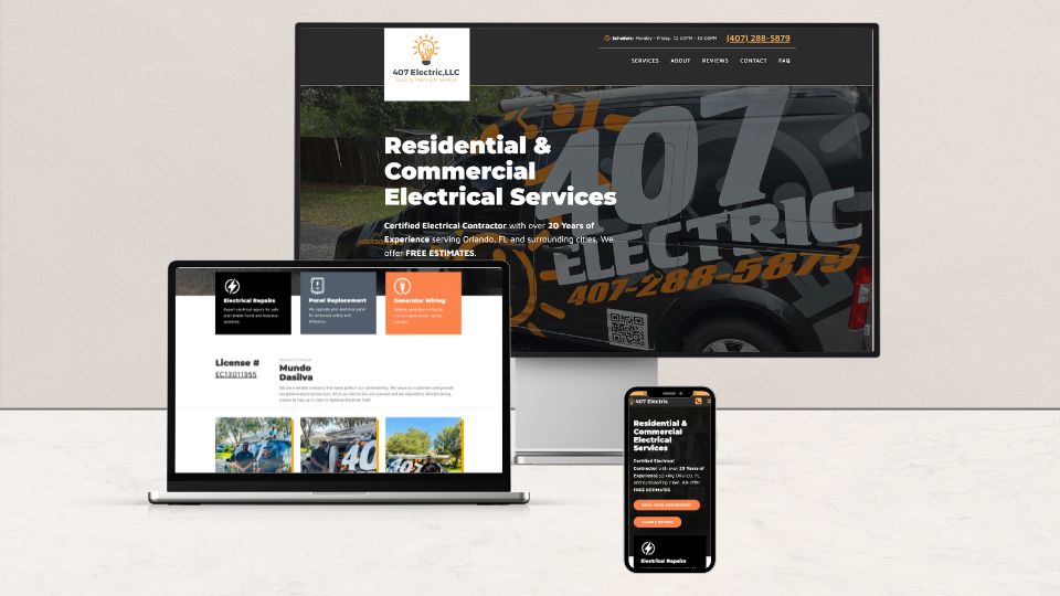Example Website Arising Co made for 407 Electric, LLC