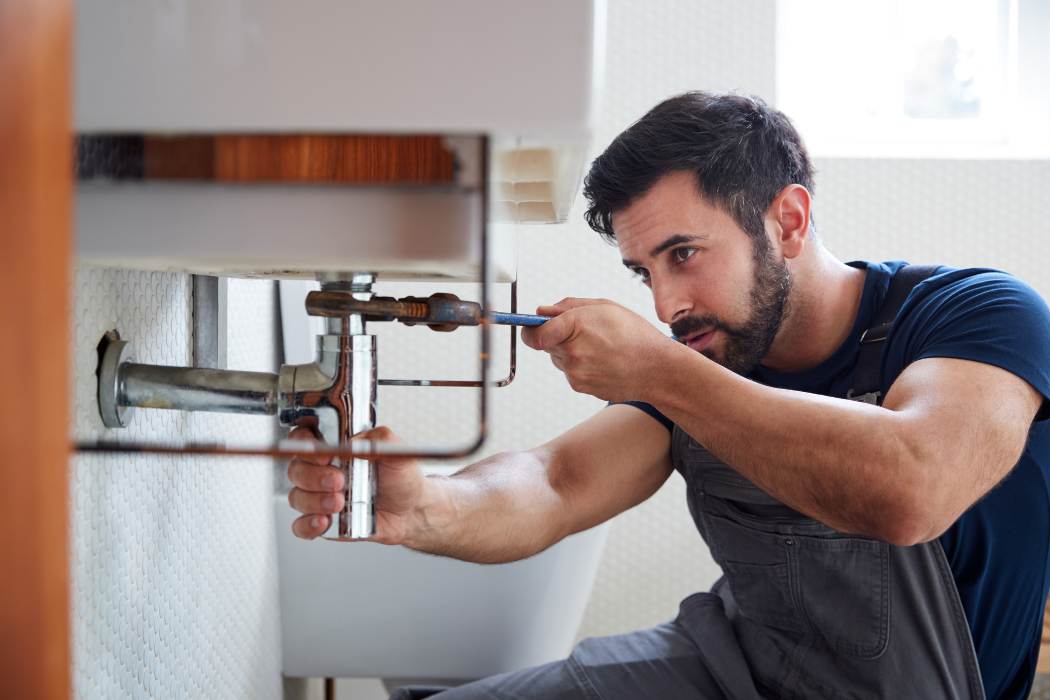 Plumber working on a residential plumbing repair